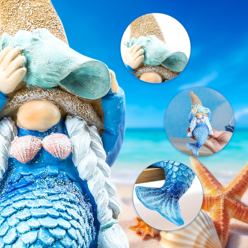 Leekung Mermaid gnome Statue Garden Decor,Beach Gnomes Figurine for Outdoor Indoor Patio Lawn Yard Porch Shelf Bookshelf Edge Table windowsill Decoration,Nautical Ocean Sculpture - Image 3
